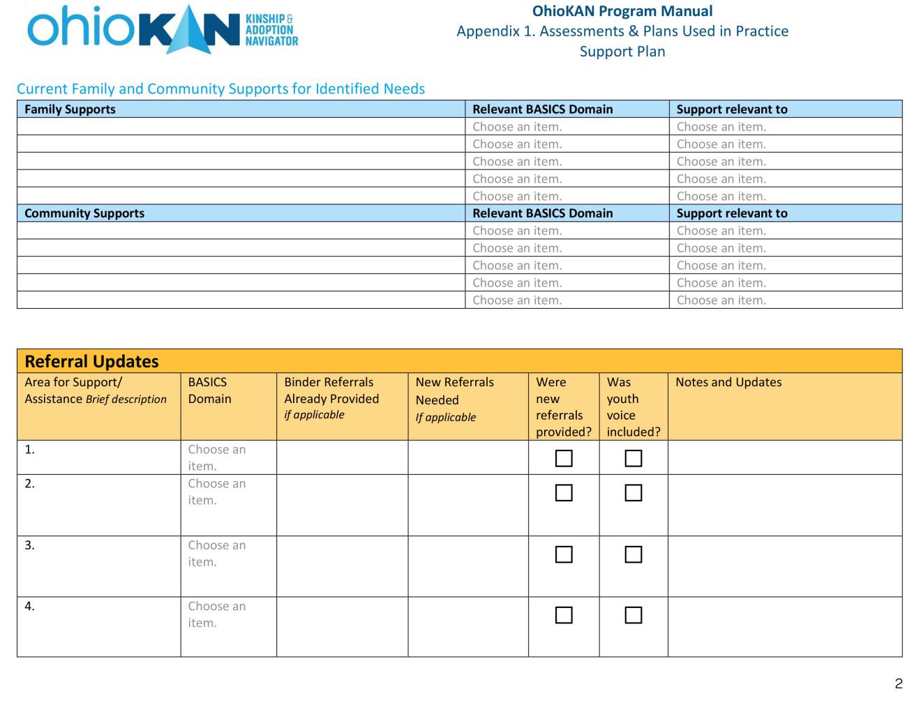 Appendix 1. Assessments & Plans Used in Practice Support Plan